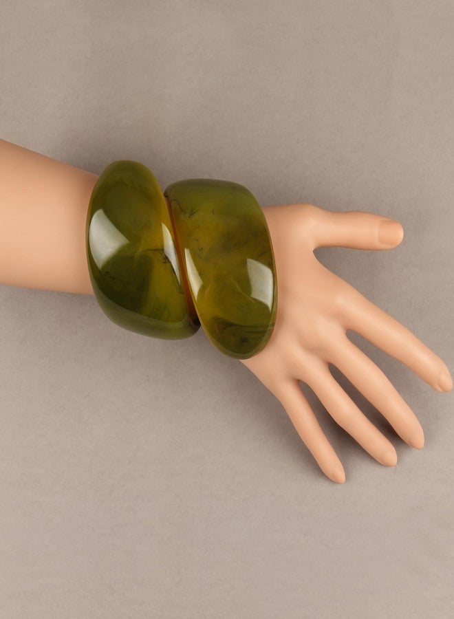 Bjesinmo Chunky Twisted Bracelets Bangles Green Acrylic Bracelets for Women Wide Wristbands Statement Jewelry - Image 2